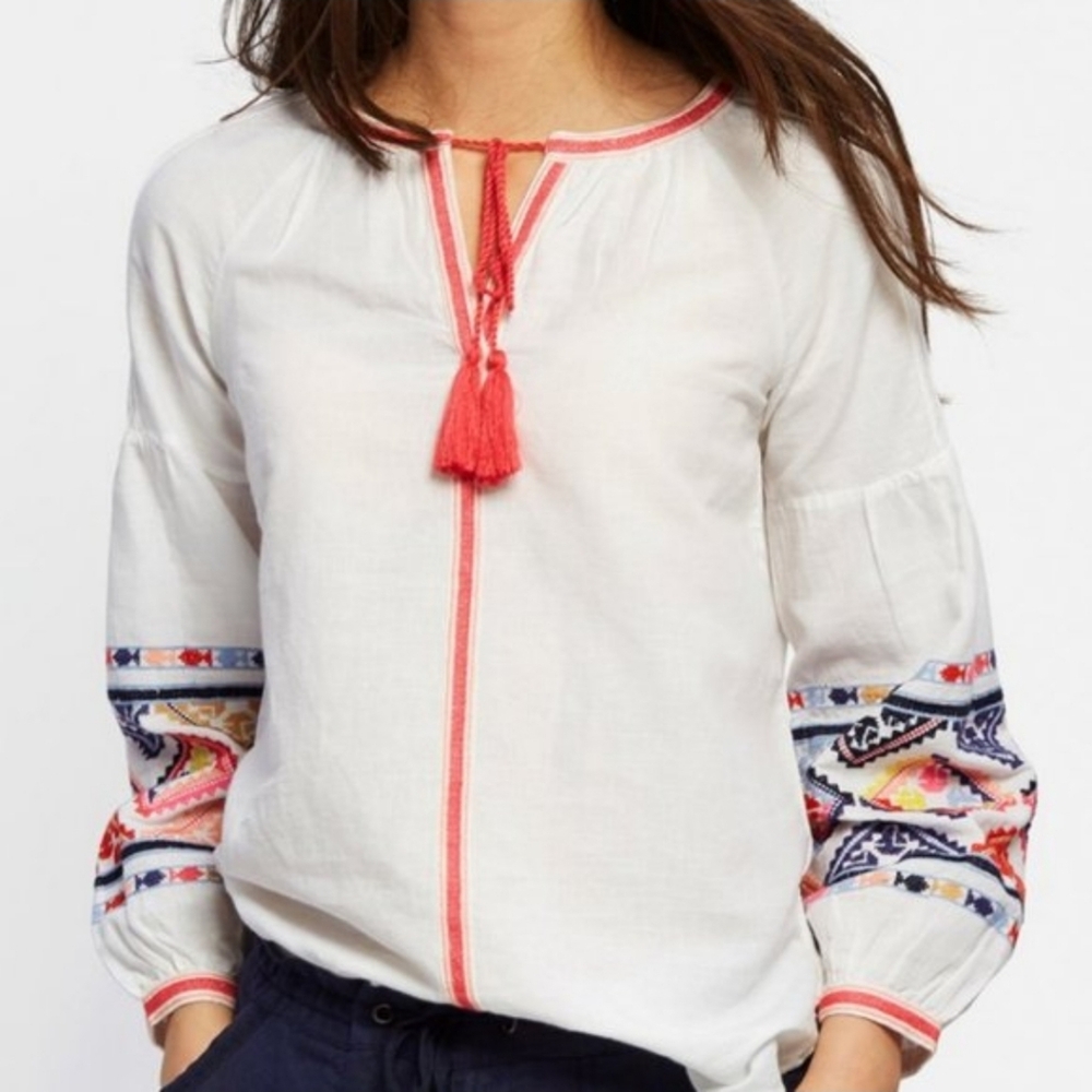 Joules Embroidered Balloon Sleeve Yolan Peasant Top, Size 4 - Picture 1 of 10